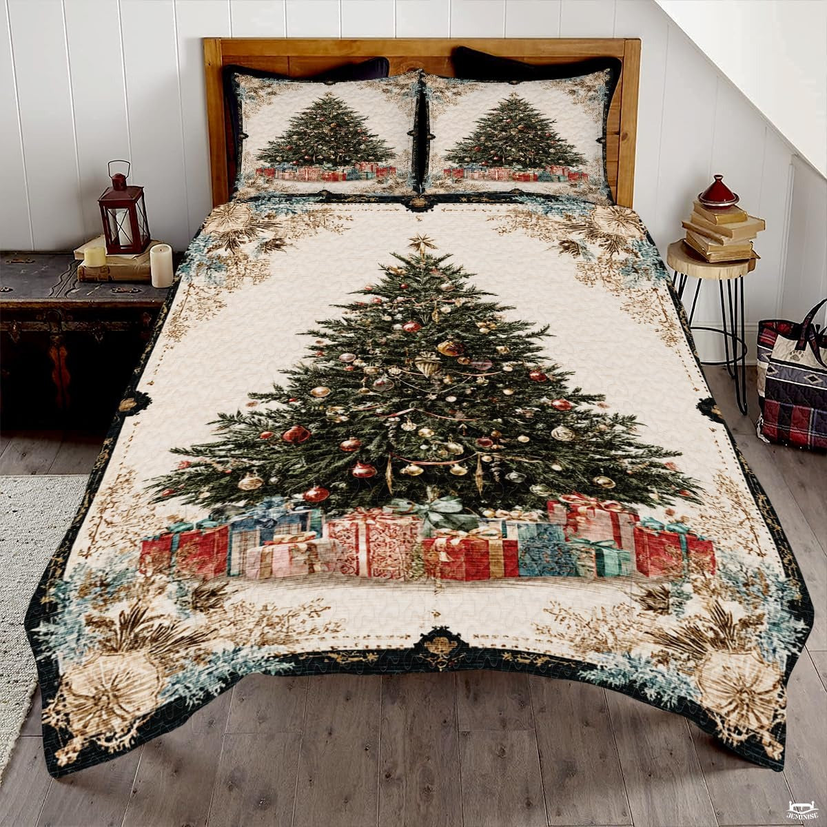 Christmas Bedding Quilt – Soft Microfiber Holiday Bedspread, Lightweight Winter Bedding, Cozy Xmas Quilts for Couch, Bedroom & Seasonal Home Decorations (Christmas Quilt-DS07)