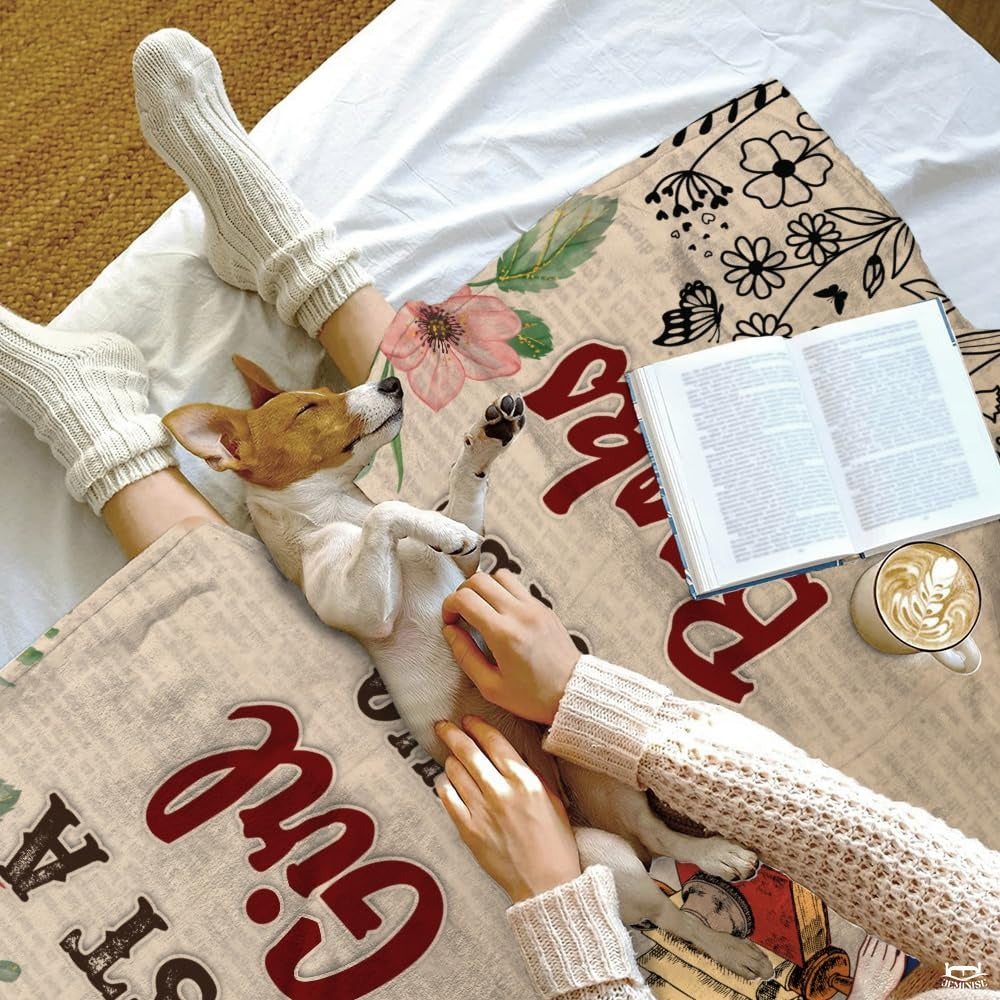 Personalized Brown Hair Girl Reading with Wildflowers Throw Blanket