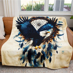 Bald eagle dreamcatcher throw blanket view 5 highlighting eagle wings, beads, and hanging feathers