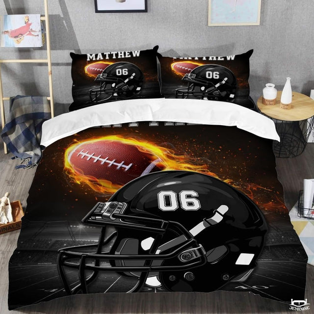 Custom Football Helmet with Flaming Football Comforter