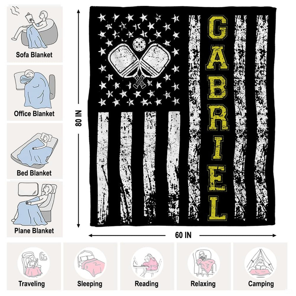 Distressed American flag graphic with crossed pickleball paddles and yellow lettering, view 4.
