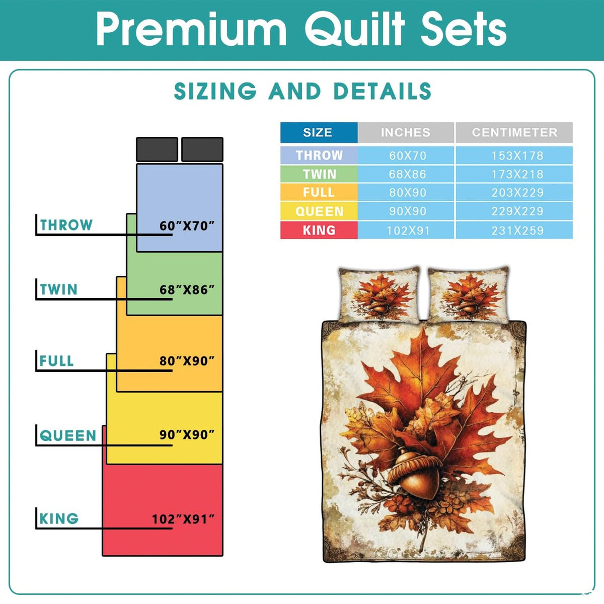 Folded corner view showing pumpkin orange and cinnamon amber foliage pattern on autumn bedding