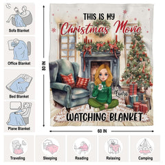 Dimensions and household placement diagram displaying the Christmas holiday throw blanket.