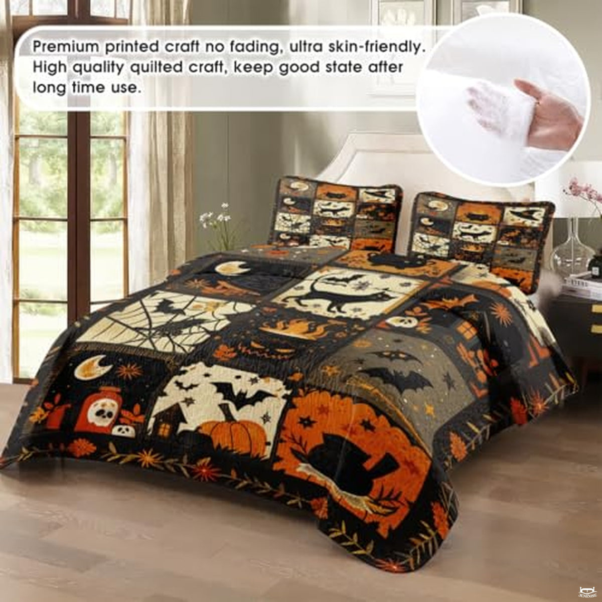 Witch Throw Quilt Set – Vintage Gothic Style Fall Bedspread for Autumn Bedroom Decor, Halloween Witch Bedding with Magical Patchwork Pattern, Soft Lightweight Quilt, Twin, Full, Queen Sizes (Color 5)