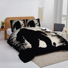 Overhead perspective of Bigfoot bedding arranged neatly across a lodge mattress