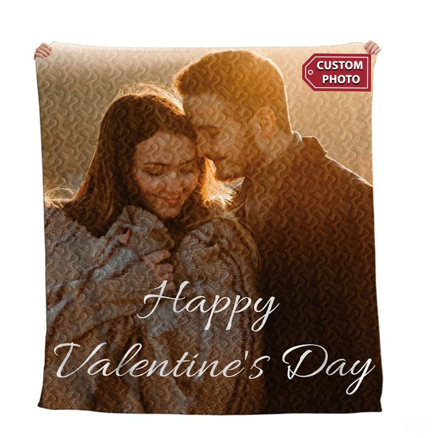Personalized Couple Hugging Close Up Portrait Quilt with Photo