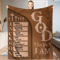 Christian scripture throw blanket featuring biblical plaques, Latin crosses, and crown of thorns.