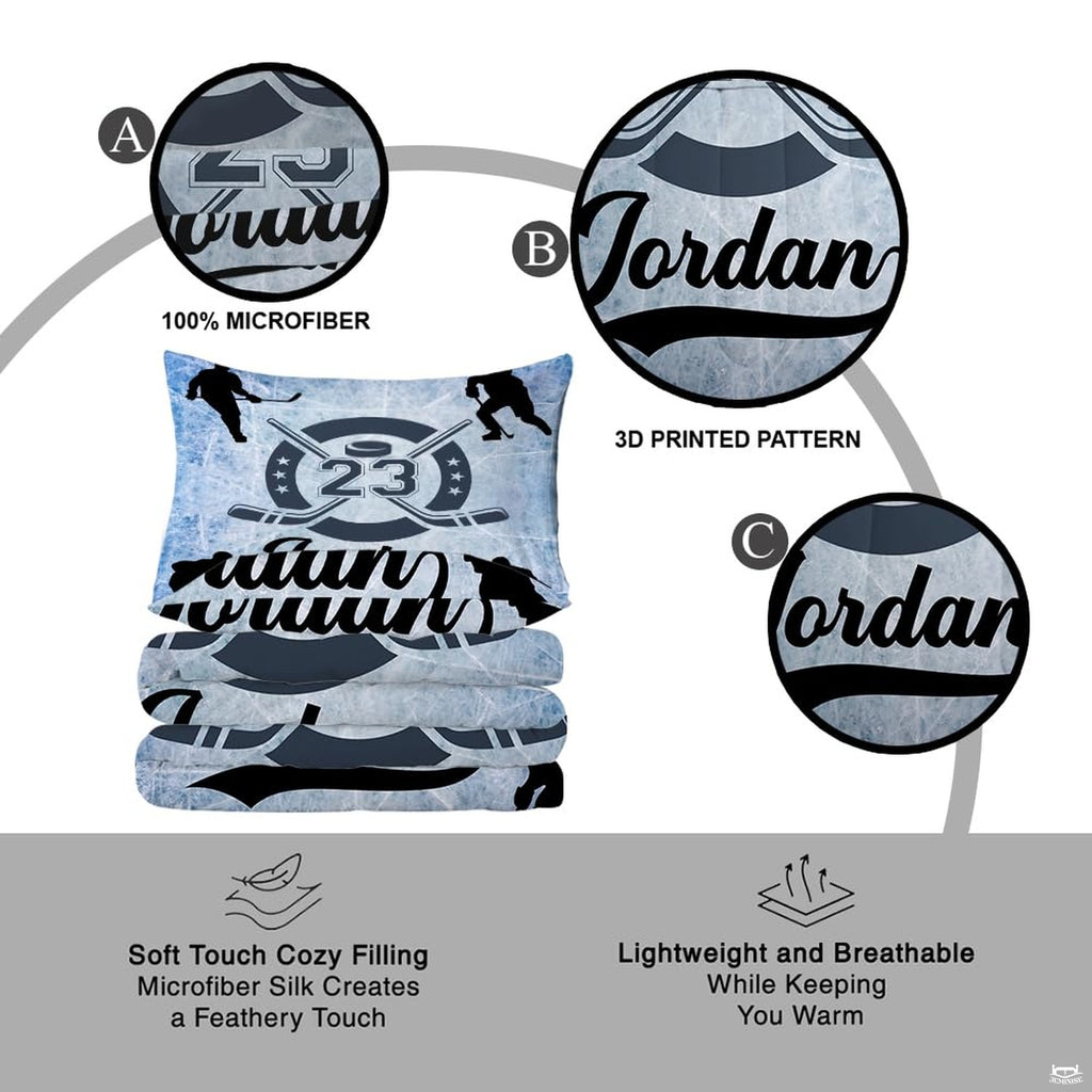 Coordinated pillow sham displaying athletic ice hockey graphics from the sports bedding set