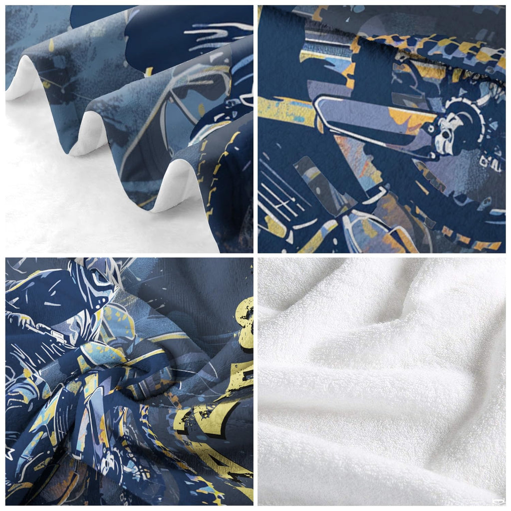 Boy bedroom decor setting featuring motocross racing throw blanket