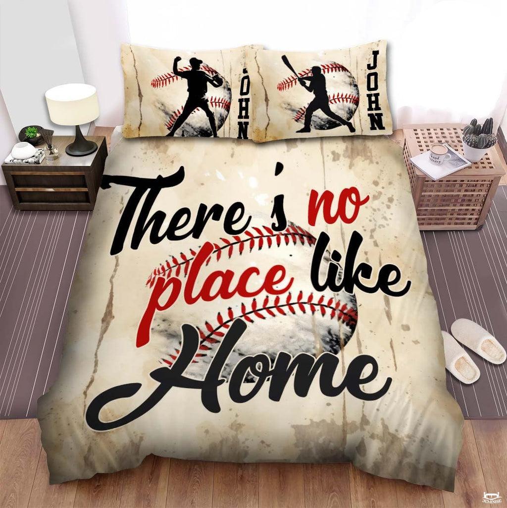 Personalized Baseball Bedding Full Size Flag Custom Name Duvet Cover Set Sport Decor Sports Comforter Bed Set (There's No Place Like Home)