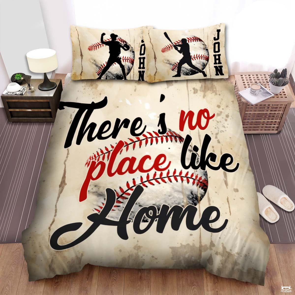 Personalized Baseball Bedding Full Size Flag Custom Name Duvet Cover Set Sport Decor Sports Comforter Bed Set (There's No Place Like Home)
