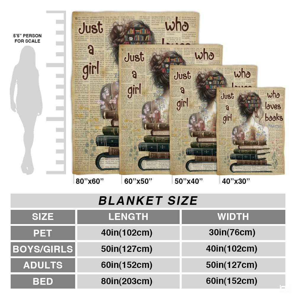 Personalized Books in Bun Girl Reading on Antique Books Throw Blanket