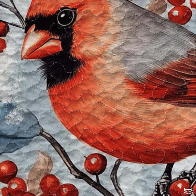 Winter Cardinal on Berry Branch Patchwork Christmas Quilt