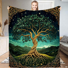 Celtic tree of life Yggdrasil knotwork fantasy blanket showing artwork view 1