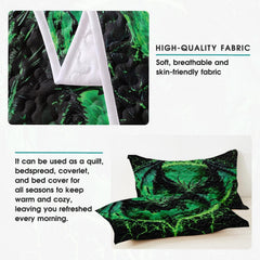 Angle view of fantasy bedding illustrating vibrant emerald magma cracks and obsidian textures