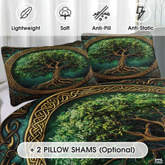 Celtic Mythology Tree of Life Quilt Set With Celtic Knotwork Border