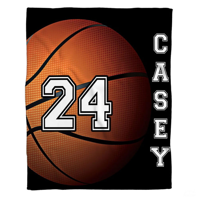 Personalized Basketball Close Up with Number Blanket with Name and Number