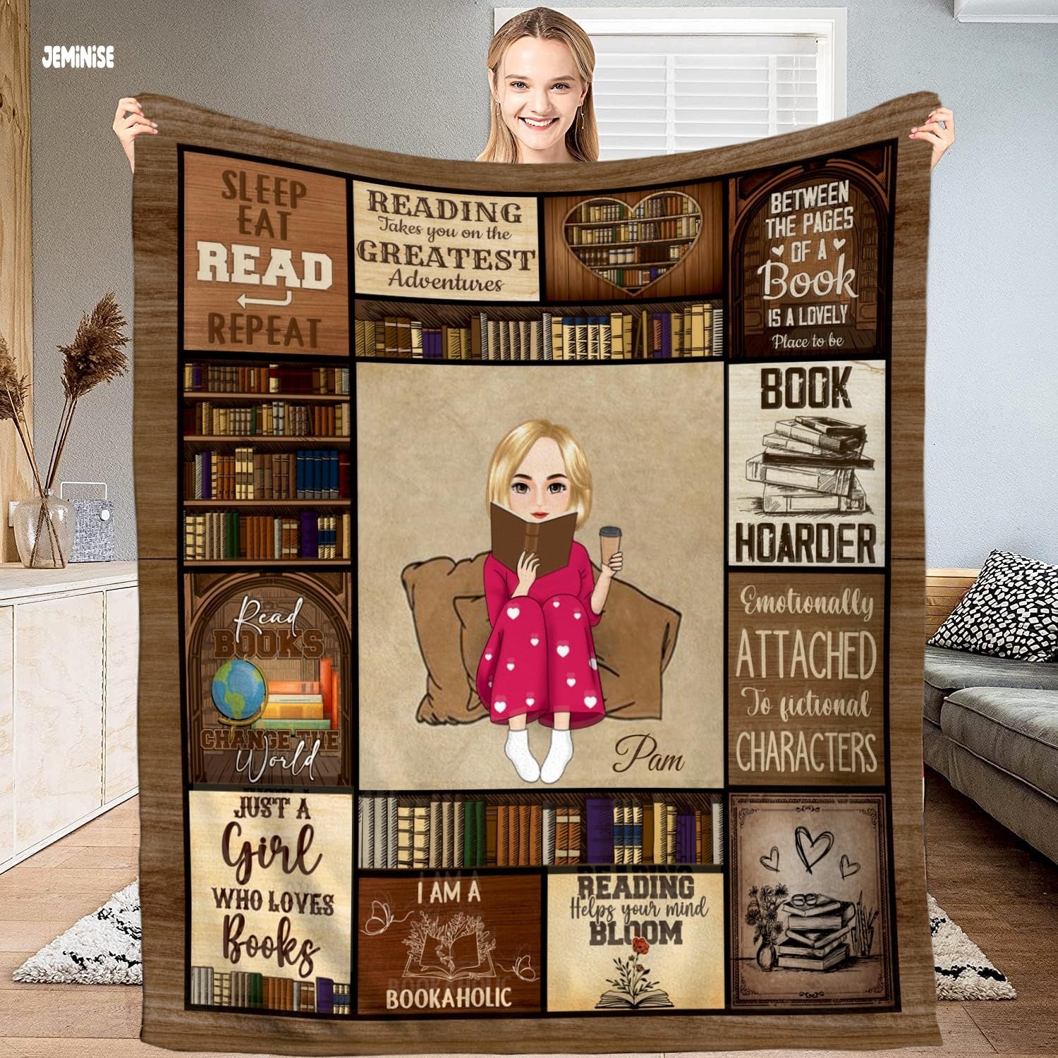 Jeminise Customized Reading Blanket for Book Lovers, Personalized Daughter Gift