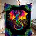 Rainbow mandala psychedelic dragon bohemian blanket showing chromatic dragon and mandala patterns view 1