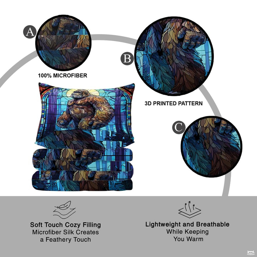Rustic cabin bedroom styling of bigfoot bedding set displayed neatly on a mattress with natural wood decor.