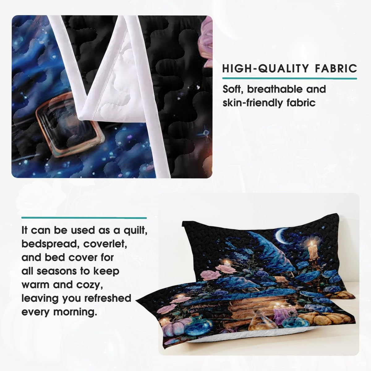 Potion witch bedding detail infographic