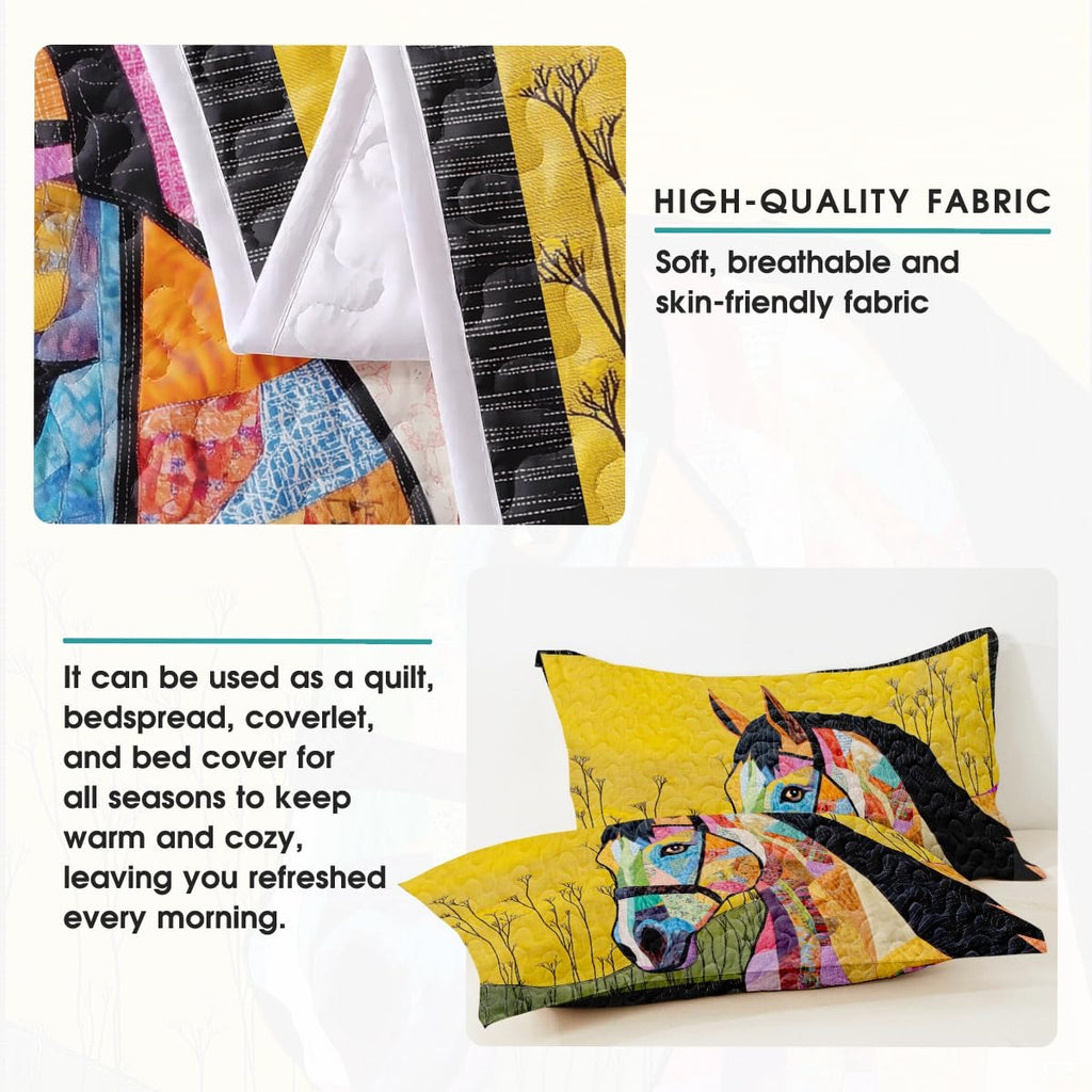 Horse Patchwork Pattern Quilt, Animal Farmhouse Quilt Set Patchwork Style, Premium Pattern Printed Quilts, Bedding Present for Mother Christmas