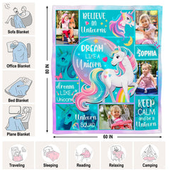 Blanket size guide showing sixty by eighty inch dimensions alongside varied everyday usage icons.