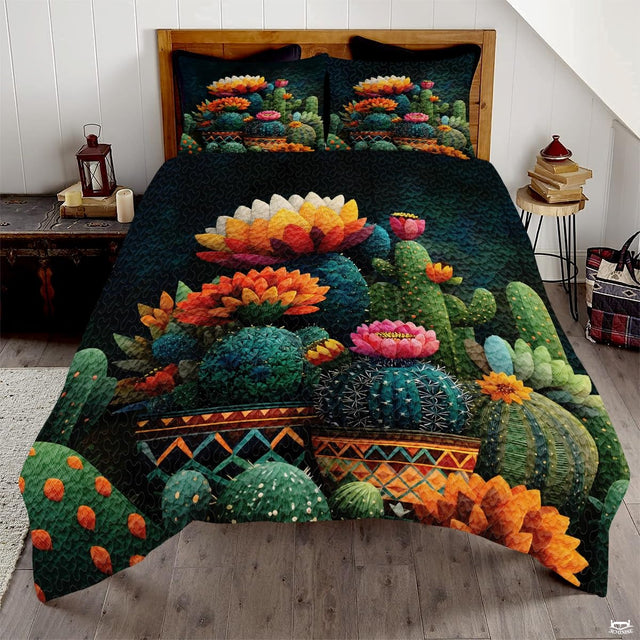Personalized Vibrant Cactus and Desert Flowers Quilt Set