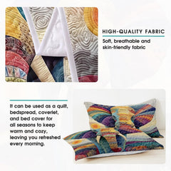 Modern master bedroom styling of elephant patchwork bedding set displayed neatly on a bed frame with bohemian decor.