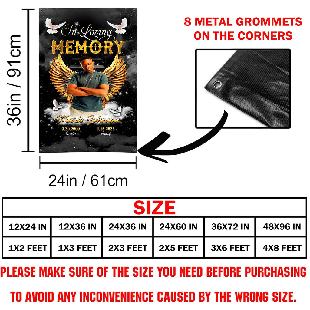 Rectangular layout diagram detailing corner metal grommet positions and proportion ratio measurements.