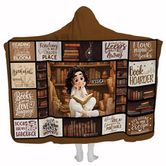 Library aesthetic bedroom bedding featuring an illustrated reader, antique wooden shelves, and thematic accent sepia artwork.