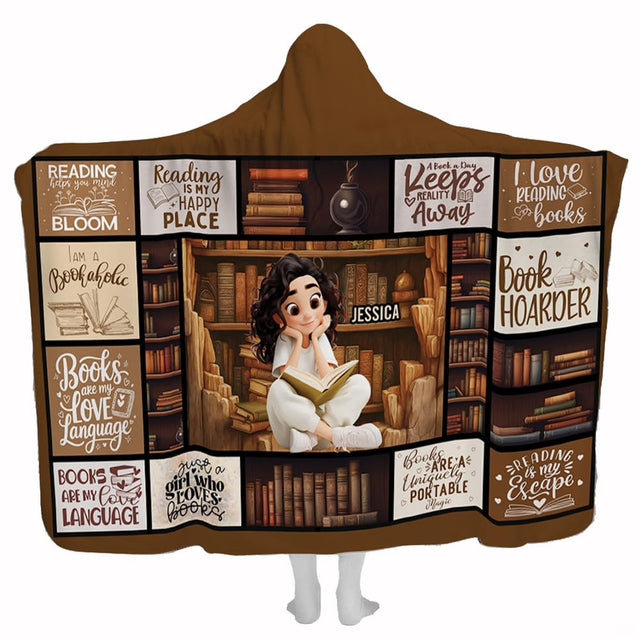 Library aesthetic bedroom bedding featuring an illustrated reader, antique wooden shelves, and thematic accent sepia artwork.