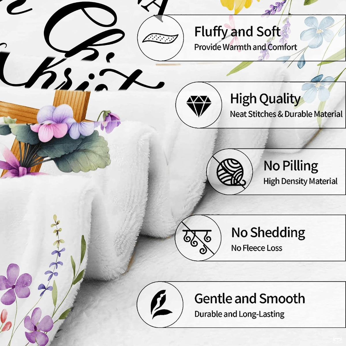 Botanical garden bedding highlighting thematic accent pastel flower bouquets framing the lower edge of the design.