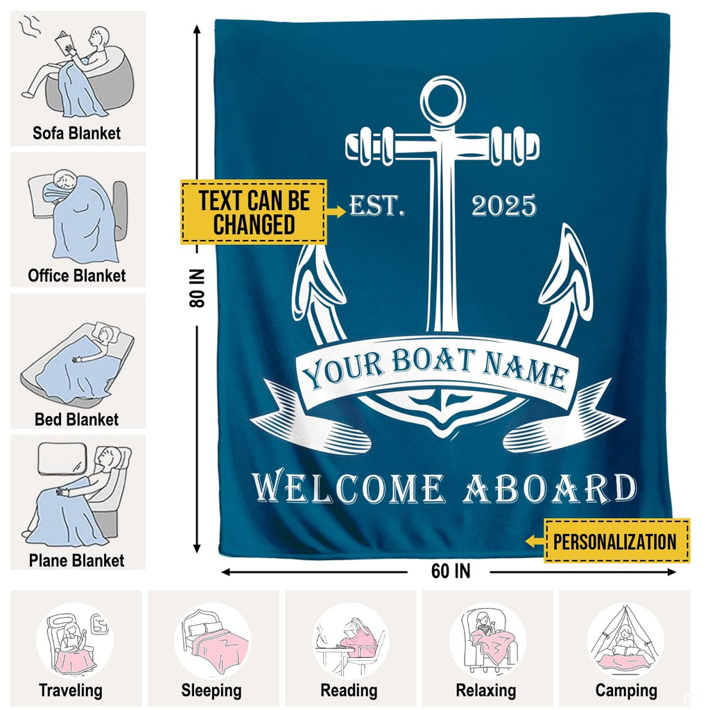 Overhead look at stylized anchor flukes and linework on a coastal blue bedding set.