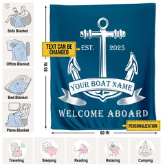 Overhead look at stylized anchor flukes and linework on a coastal blue bedding set.