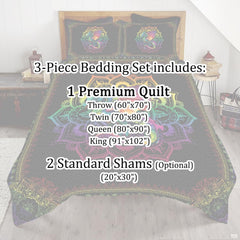 Rainbow dragon mandala bedding mockup with ornamental borders