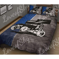 Close-up visual of race car bedding single showing detailed sprint car cockpit, roll cage, and wide racing tires graphic.