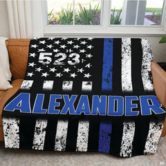 Patriotic law enforcement motif showing crisp stars and vivid blue line contrast.