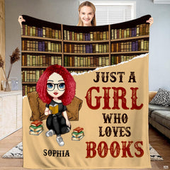 Full graphic design of circular library reader girl throw blanket showing all visual elements.