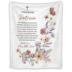 Baptism prayer layout with watercolor wildflowers, cross, and butterfly, view 2.
