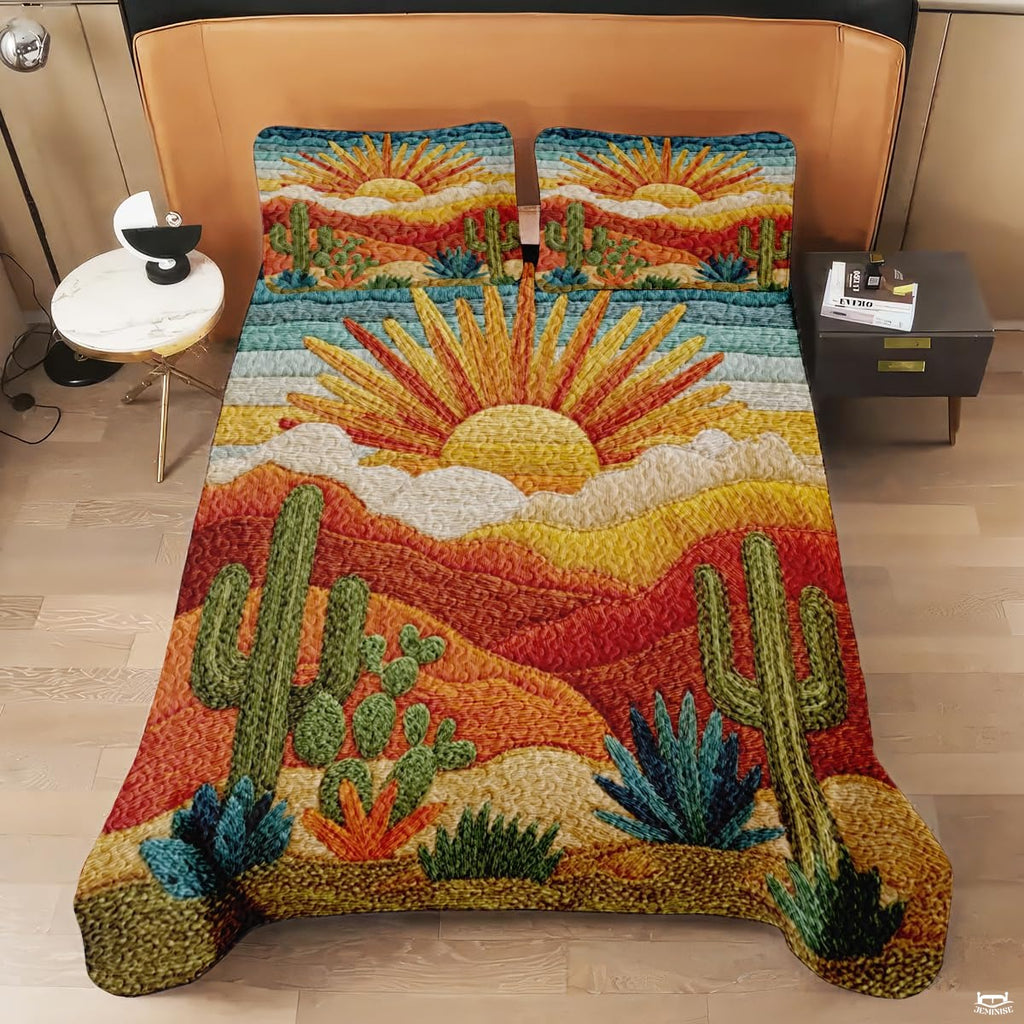 Personalized Desert Cactus Sunset Quilt Set, Machine Washable