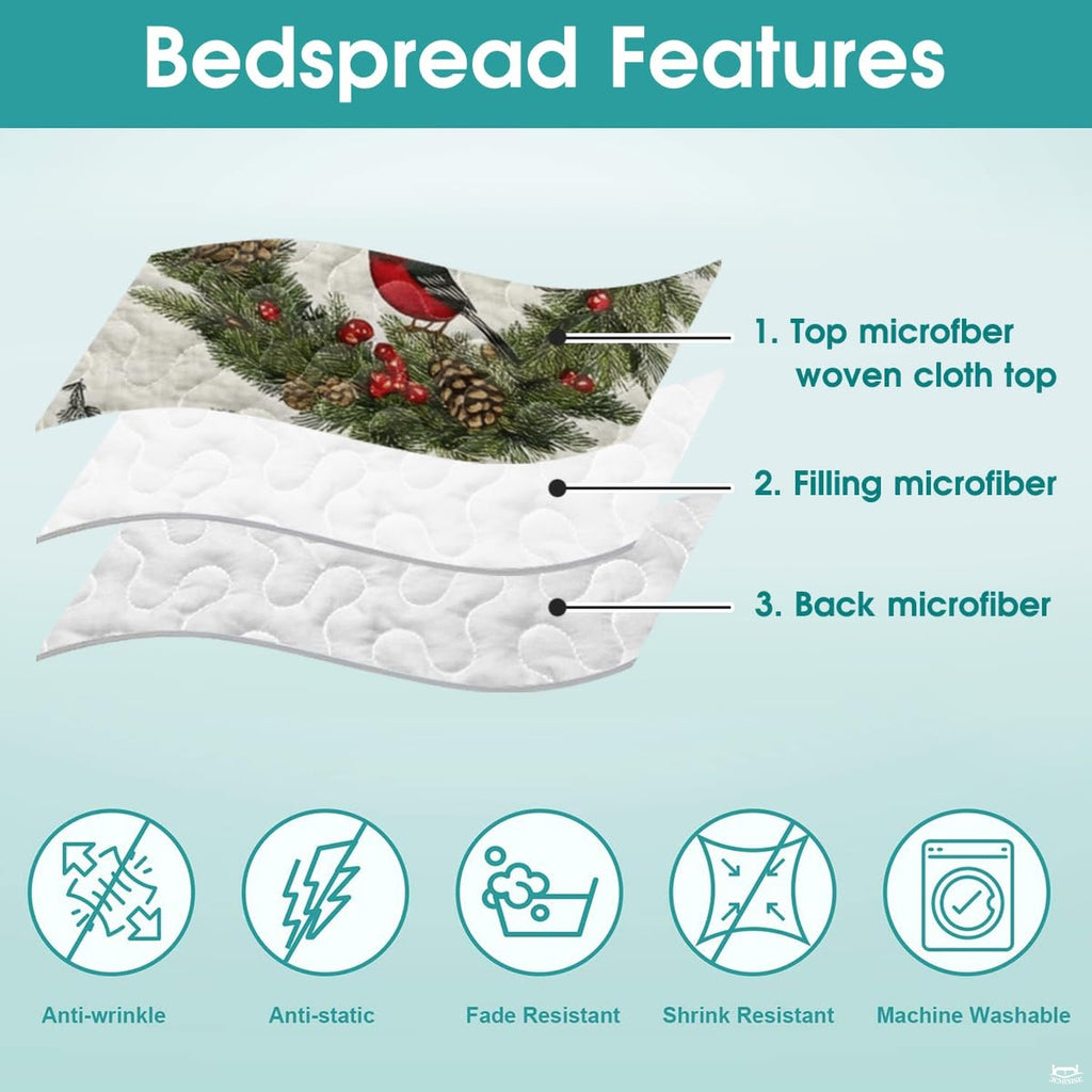 Side angle view of snowman holiday bedding styled with festive seasonal berries and room accents