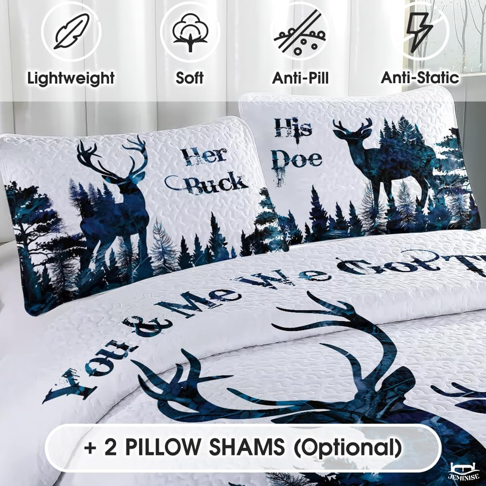 Personalized Deer Silhouettes Facing Each Other Comforter with Buck