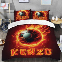 Custom Fiery Soccer Ball, Custom Name Comforter Set, Machin - Design 5