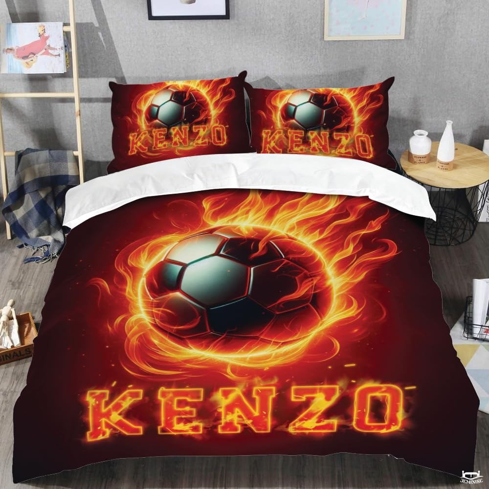 Custom Fiery Soccer Ball, Custom Name Comforter Set, Machin - Design 5