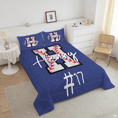 Bedroom styling with royal blue baseball sports bedding set.