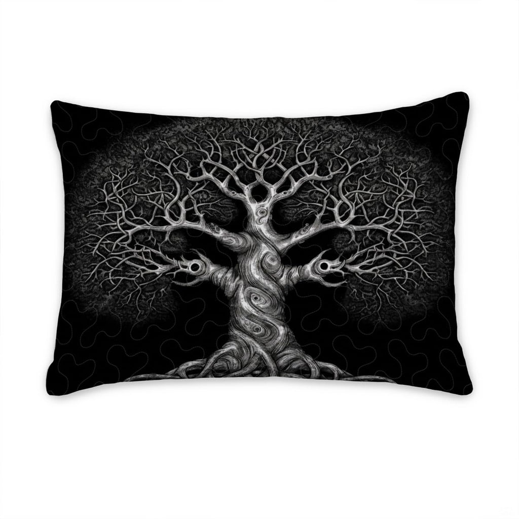 Matching pillowcase detail for Tree of Life bedding set featuring silver Celtic sacred tree motif