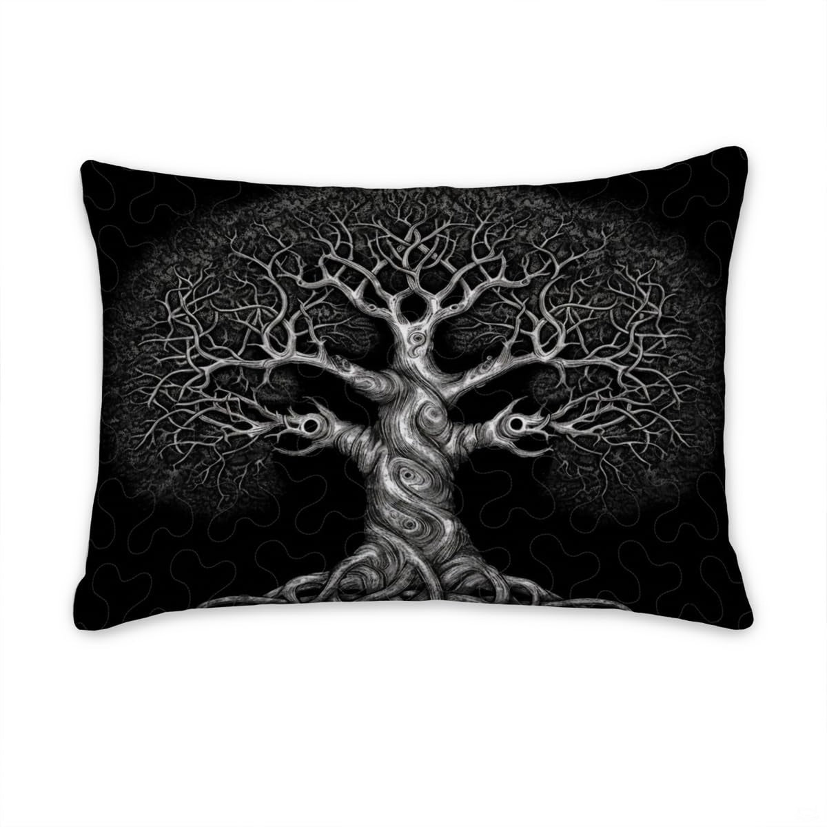 Matching pillowcase detail for Tree of Life bedding set featuring silver Celtic sacred tree motif