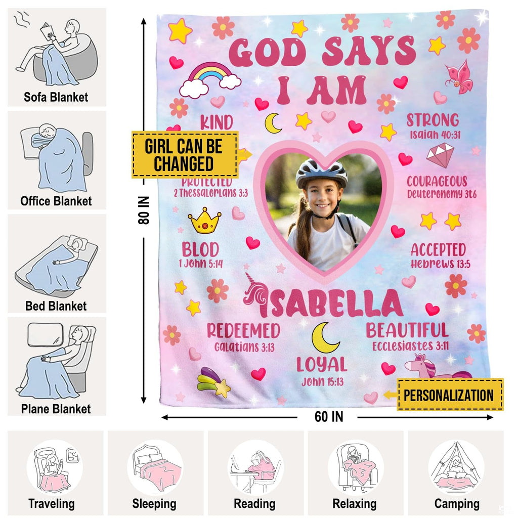 Overhead presentation of pastel faith affirmation graphic blanket
