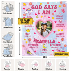 Overhead presentation of pastel faith affirmation graphic blanket